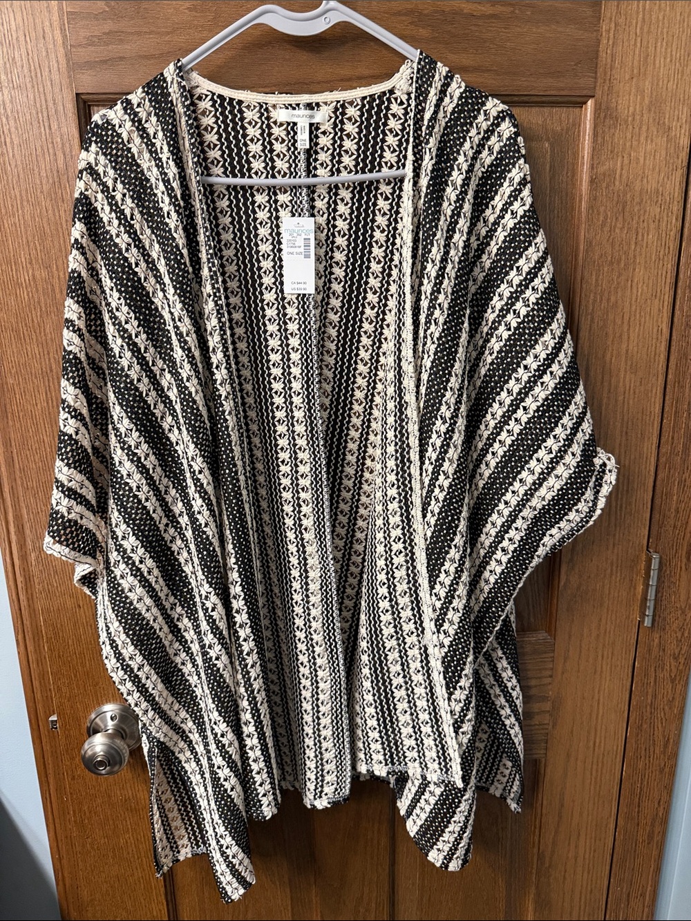 Black & Cream Striped Knit Poncho